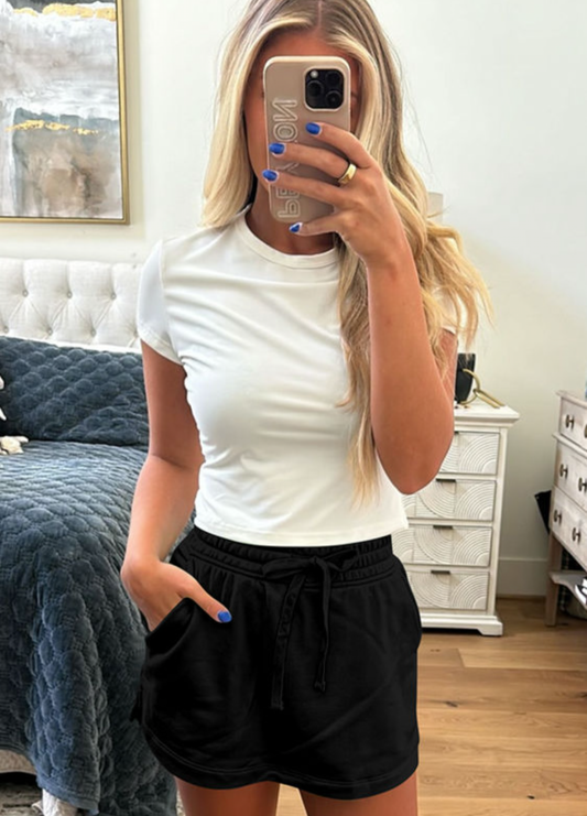 French Terry Drawstring Elastic Waistband Mini Skort