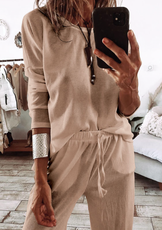 Textured Long Sleeve T Shirt and Pants Lounge Se