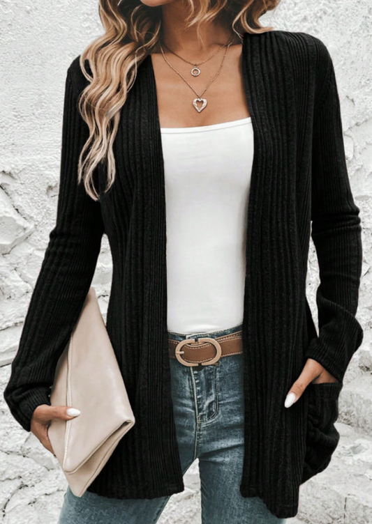 Black Ribbed Cardigan