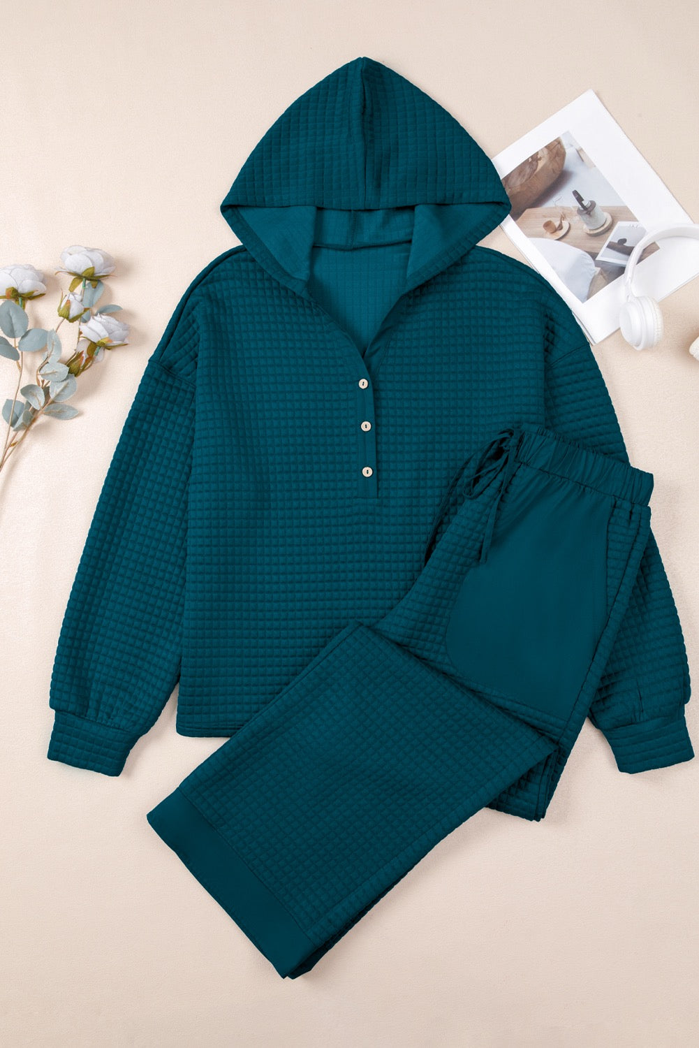 Teal textures loose pant set