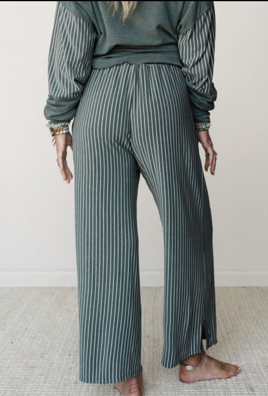 Green Patchwork Casual Pants Set