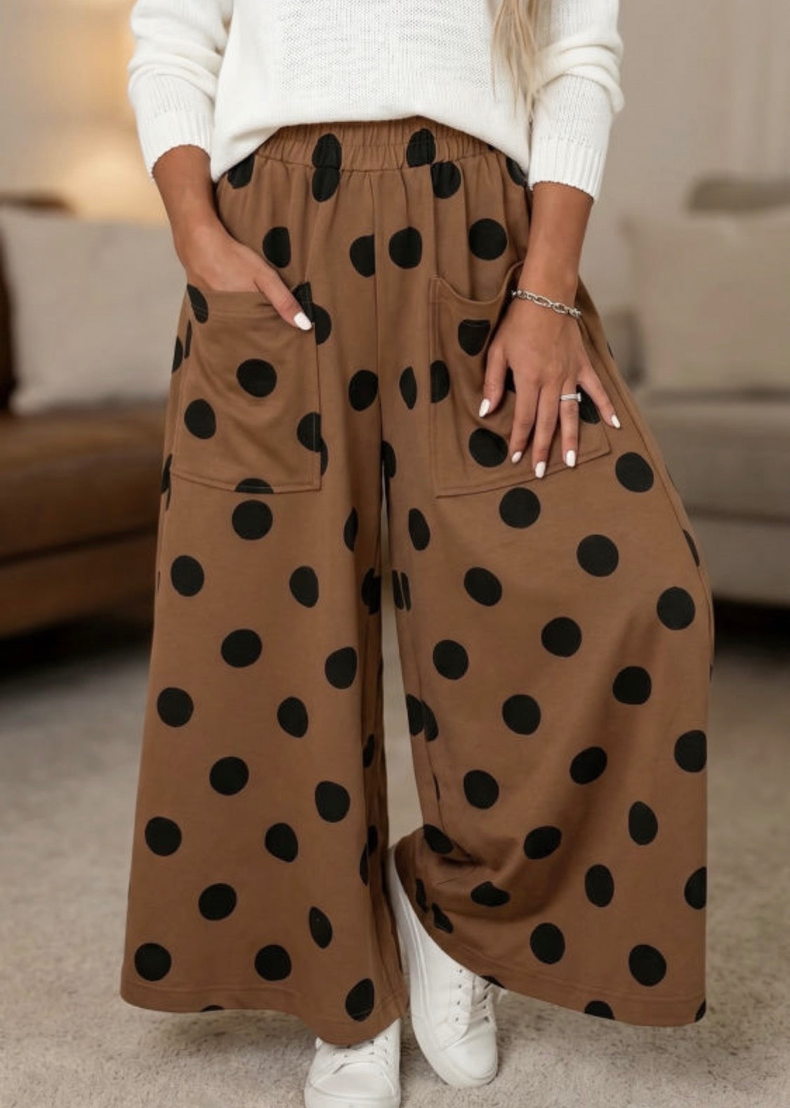 Brown Polka Dot Wide Leg Pants