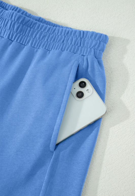 Sky Blue Solid Oversize Tee Pocketed Set