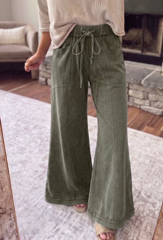 Olive Flare Leg Pants