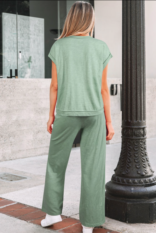 Sage S/S Tee Raw Pocket Drawstring Pants Set