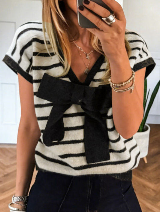 Black Stripe Bow Top
