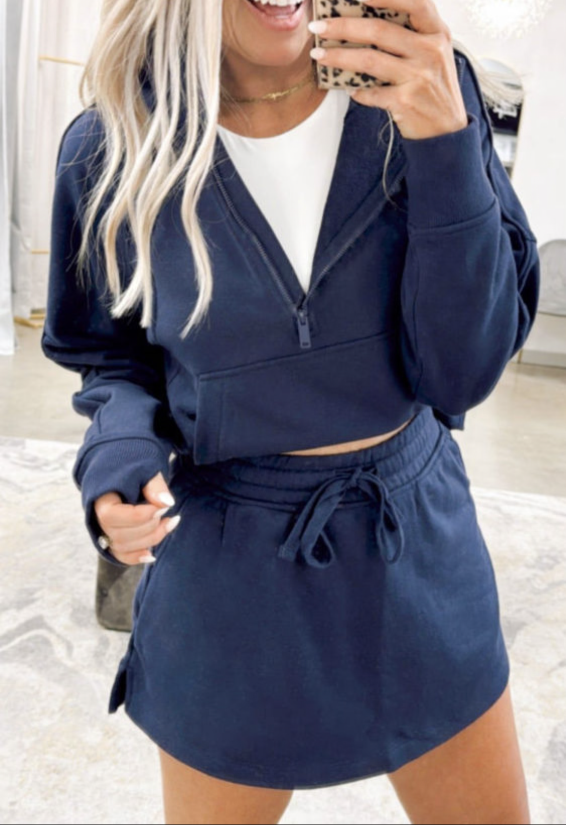 Navy Long Sleeve Zip Up Skort Set (Preorder)