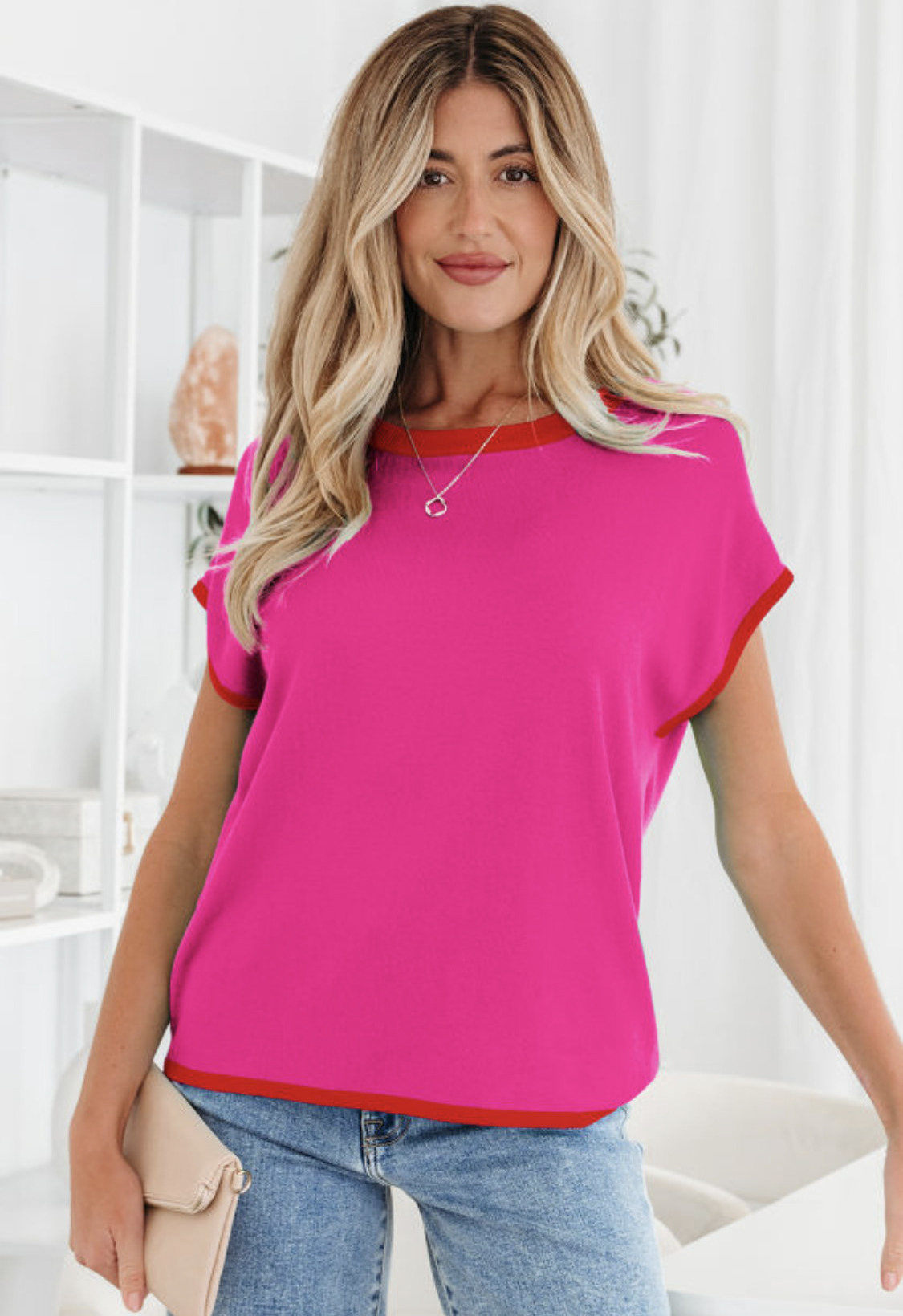 Contrast Short Sleeve Knit Top