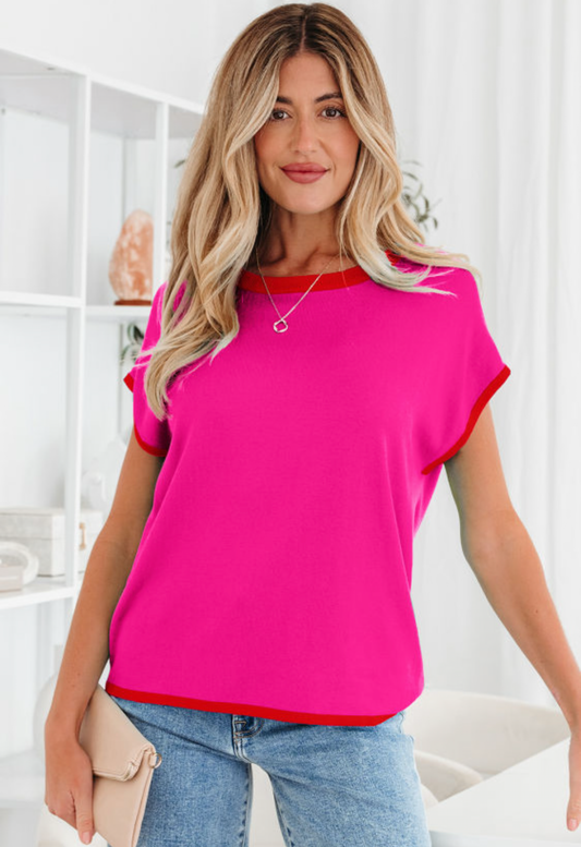 Contrast Short Sleeve Knit Top