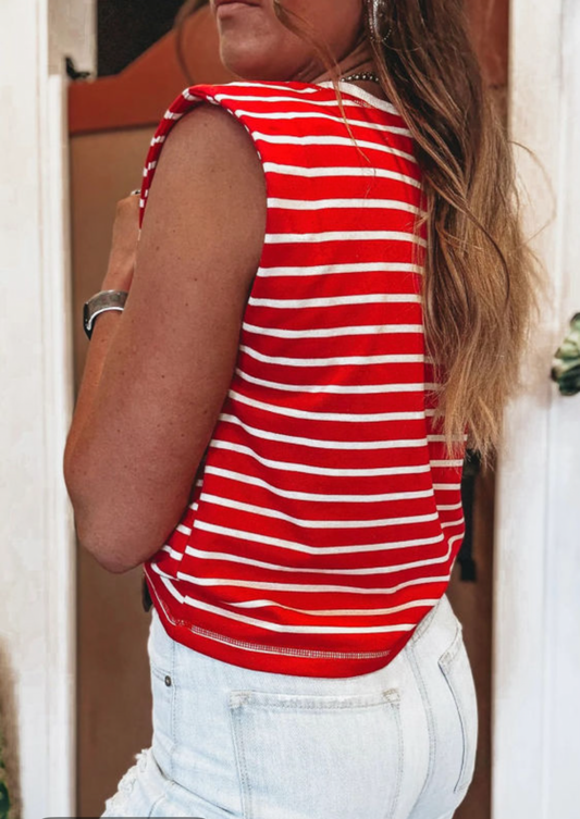 Red Stripe Ribbed Round Top