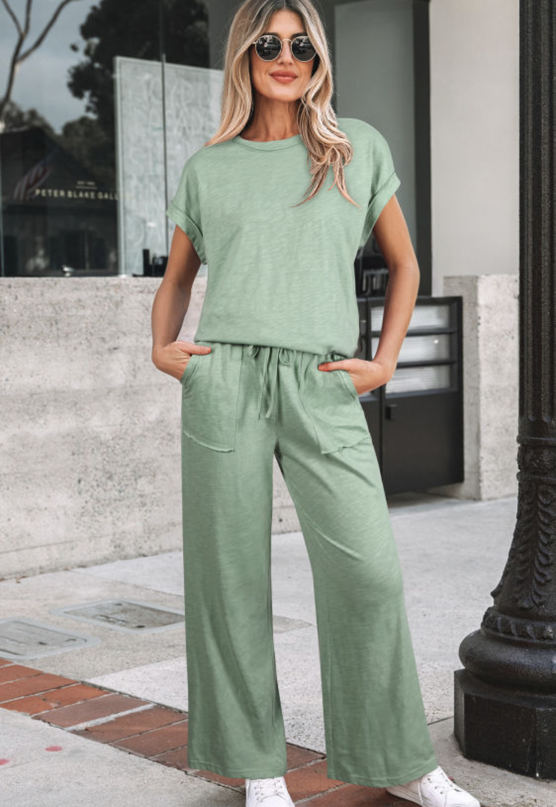 Sage S/S Tee Raw Pocket Drawstring Pants Set