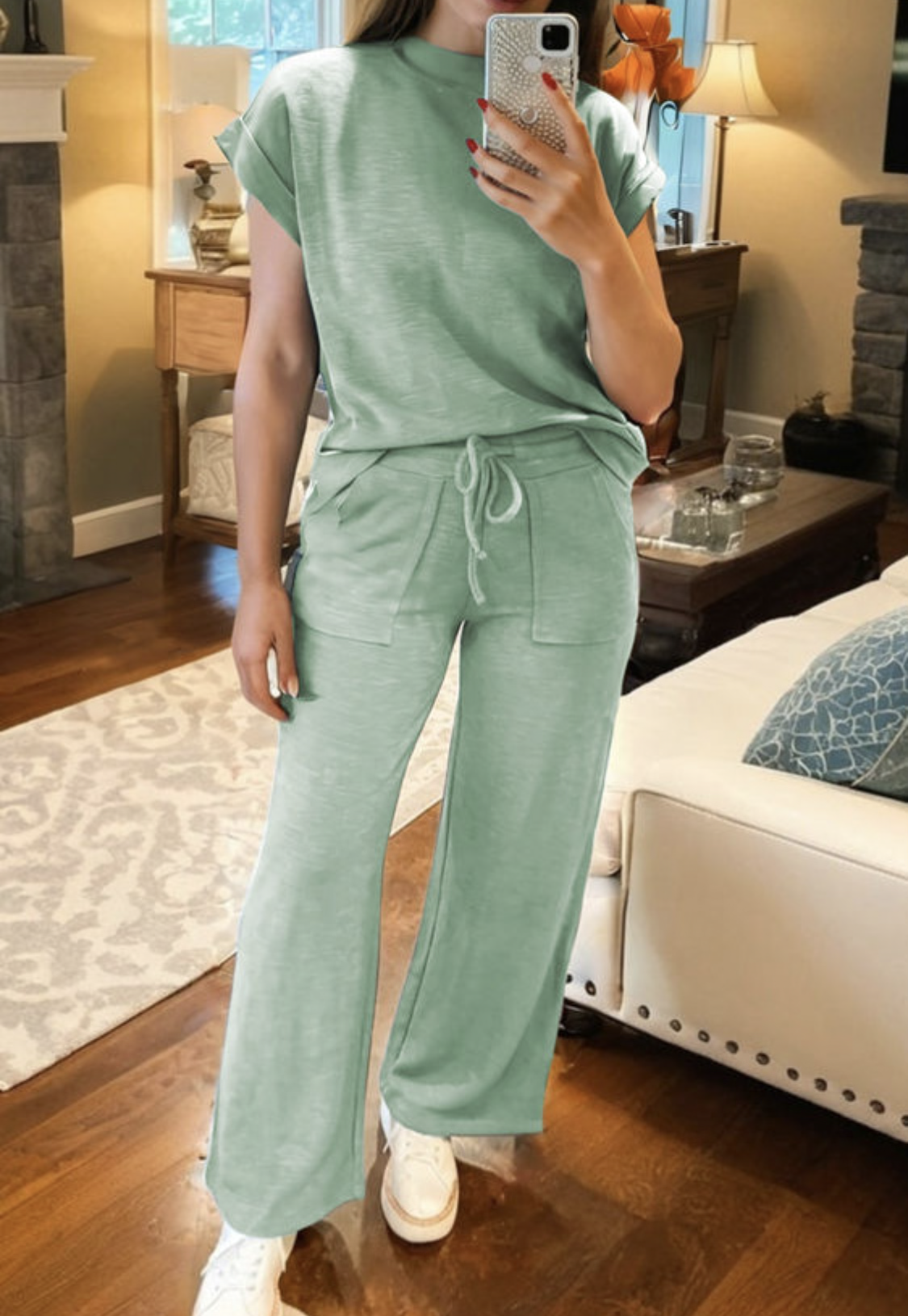 Sage S/S Tee Raw Pocket Drawstring Pants Set