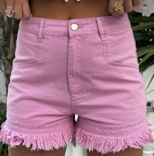 Pink Frayed Shorts