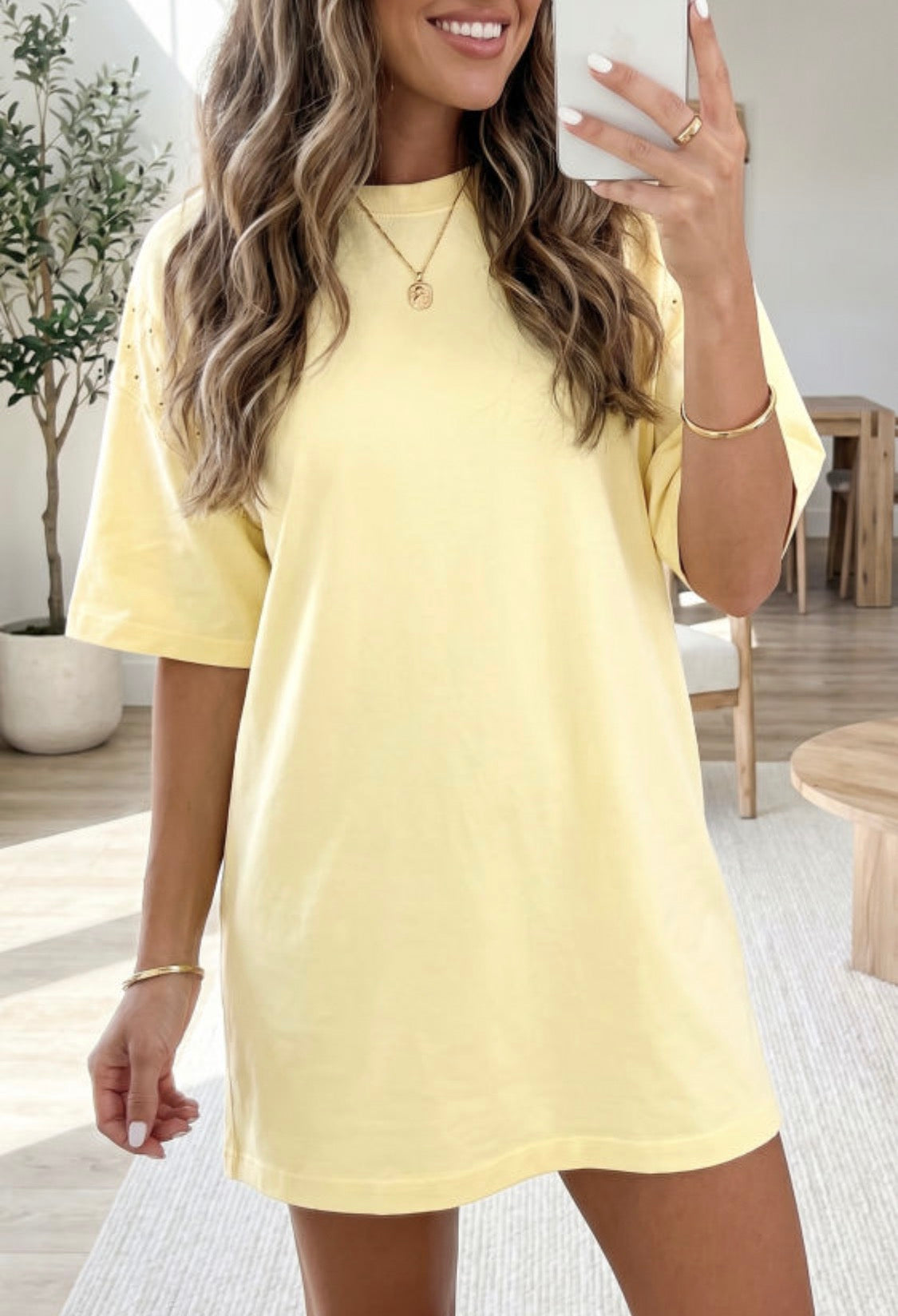 Yellow Eyelet Lace T Shirt Dress