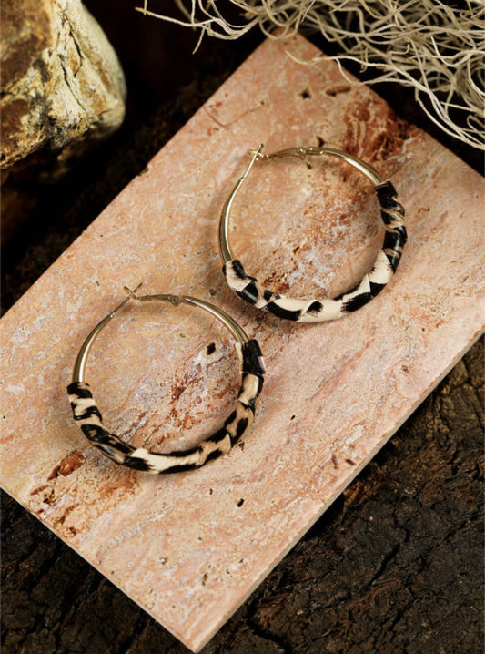 Gold leopard hoop earrings