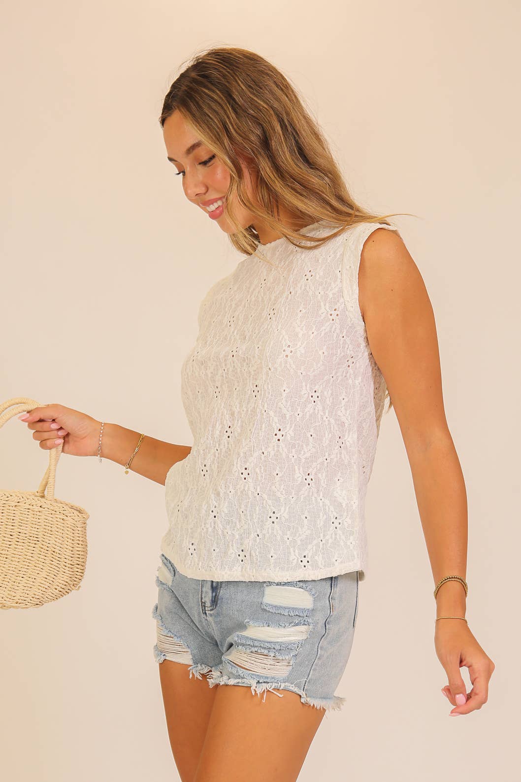 Lace Eyelet Sleeveless Shell Top
