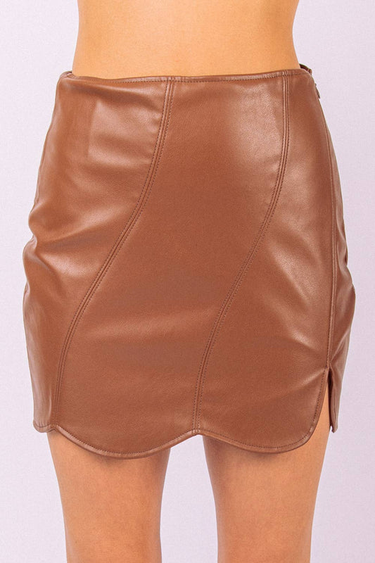 Scallop Faux Leather Fitted Mini Skirt