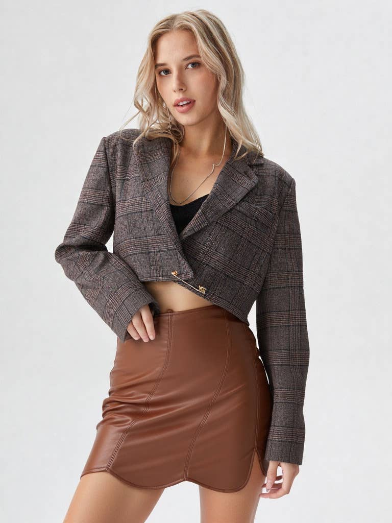 Scallop Faux Leather Fitted Mini Skirt