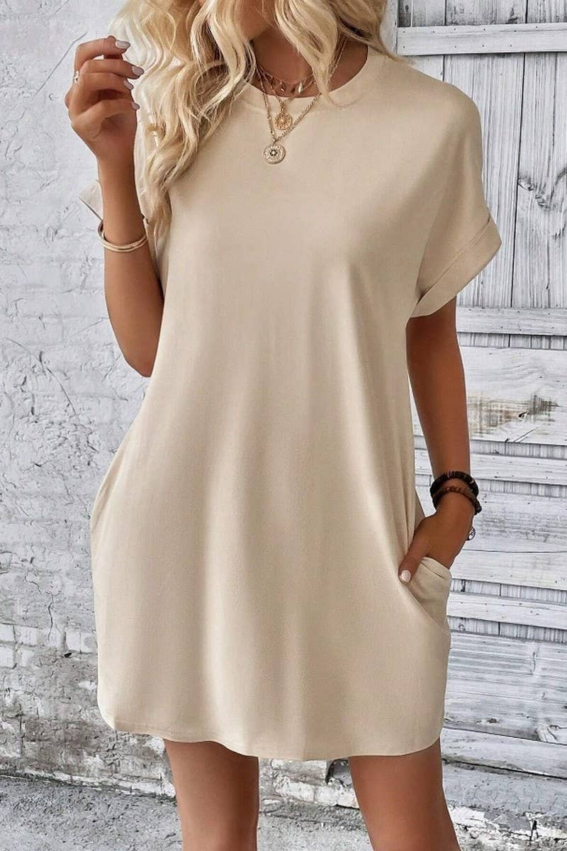 Round Neck Loose Pocket Dress