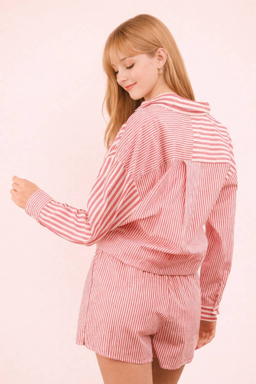 Striped Oversized Comfy Shirt Top & Shorts Set