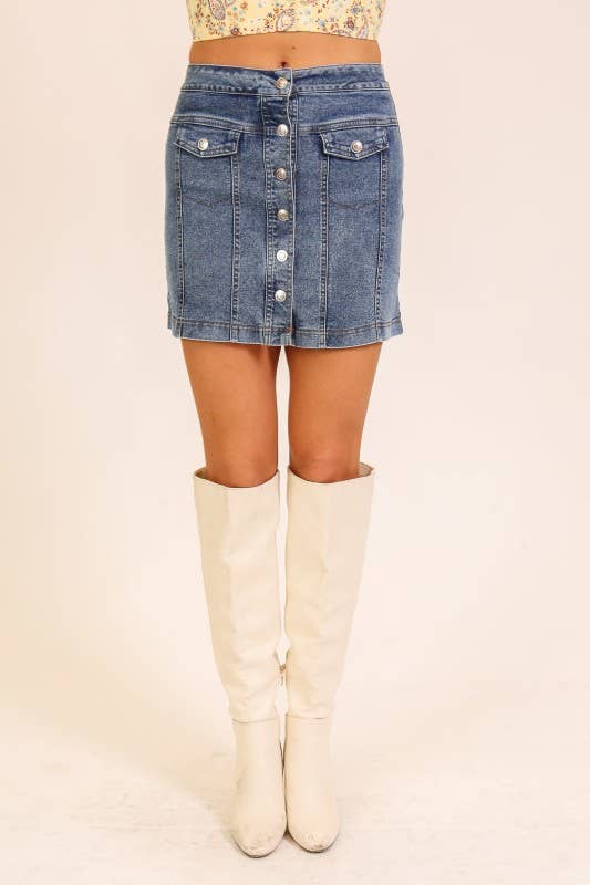 Button Denim Skirt