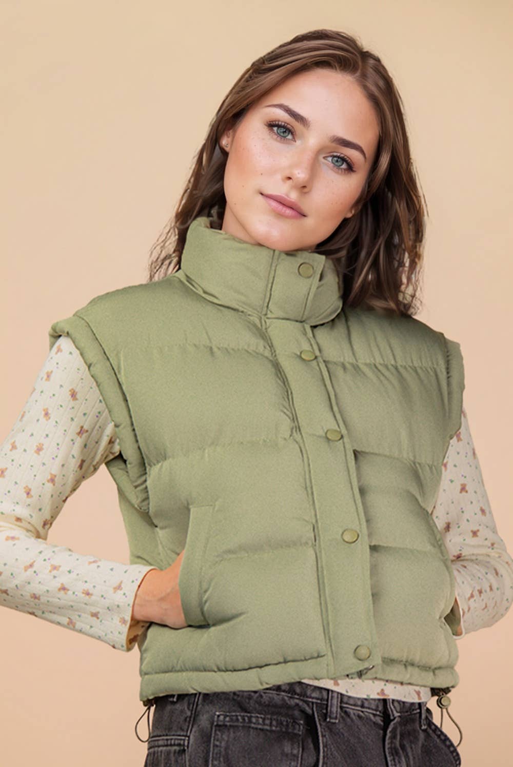 Mock Neck Casual Puffer Vest