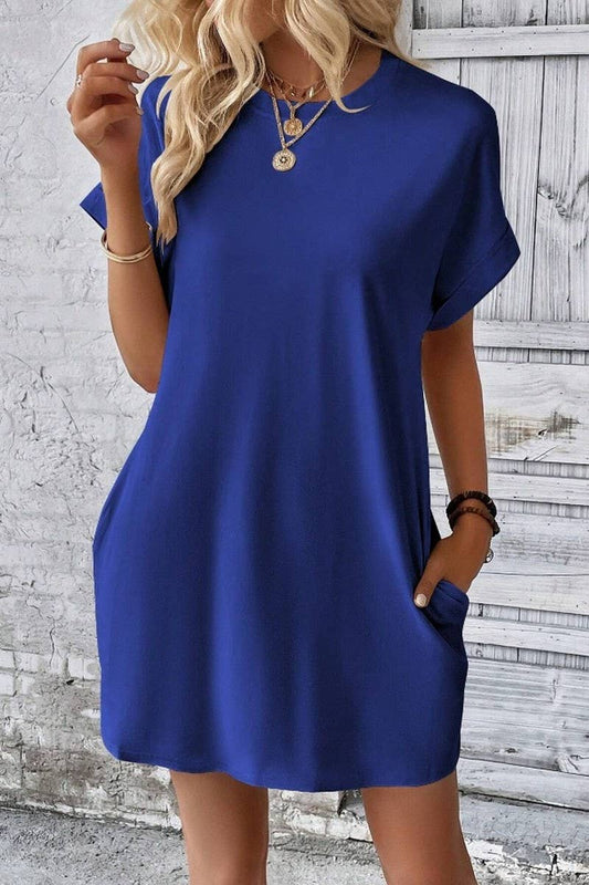 Round Neck Loose Pocket Dress
