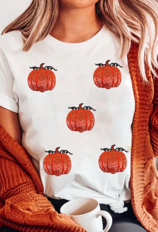 White sequin pumpkin tee
