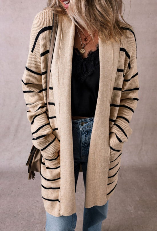 Black Stripe Open Cardigan