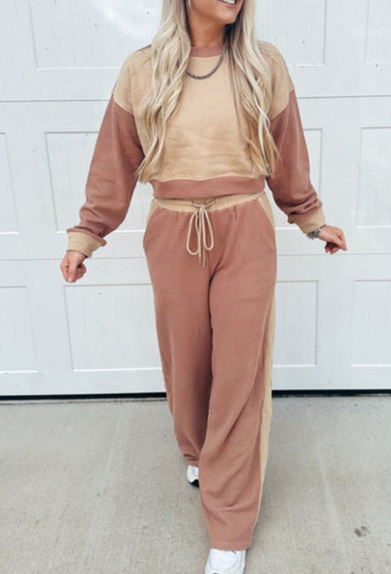 Khaki color block pant set