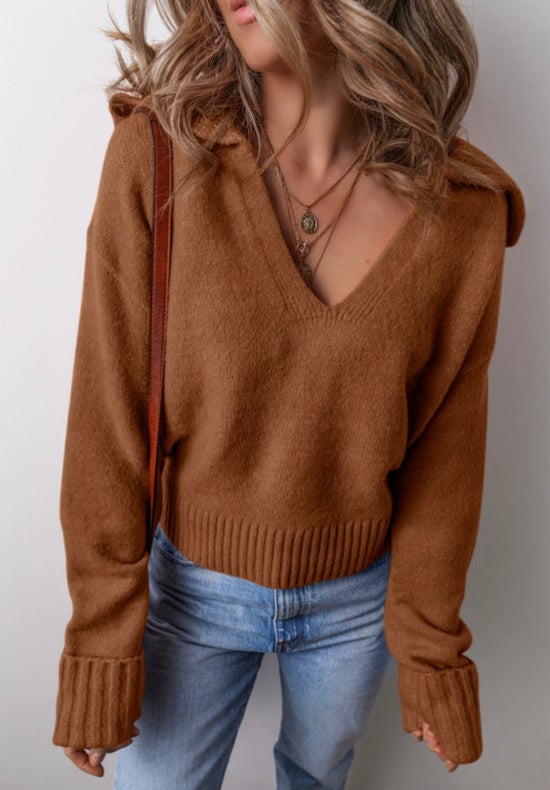 Brown V Neck Sweater