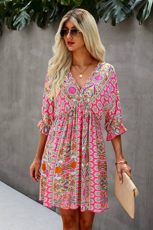 Boho Vneck Swing Dress