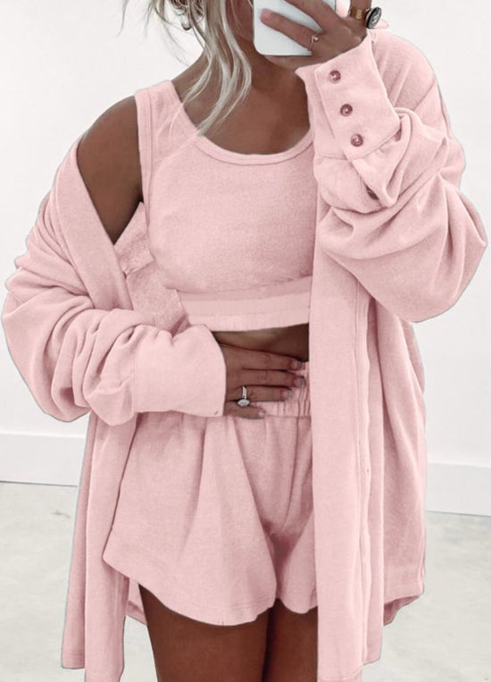 Pink 3 piece short lounge set