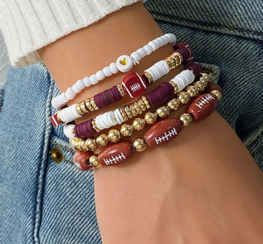 Crimson football bracelet set