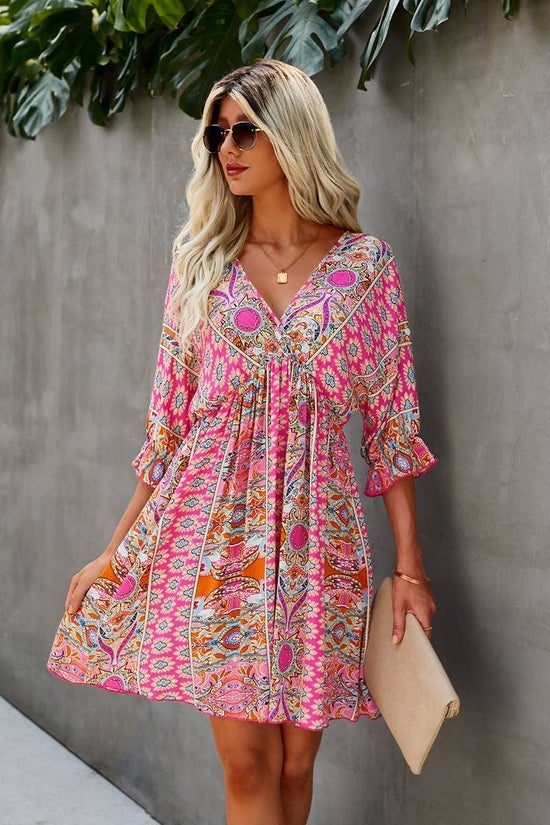 Boho Vneck Swing Dress