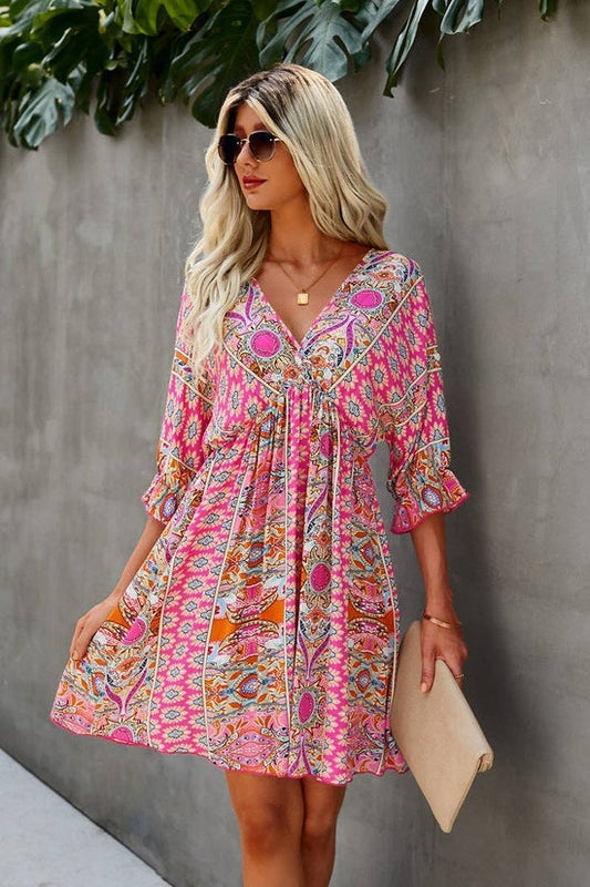Boho Vneck Swing Dress