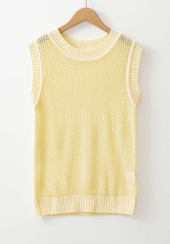 Yellow solid round neck sweater vest