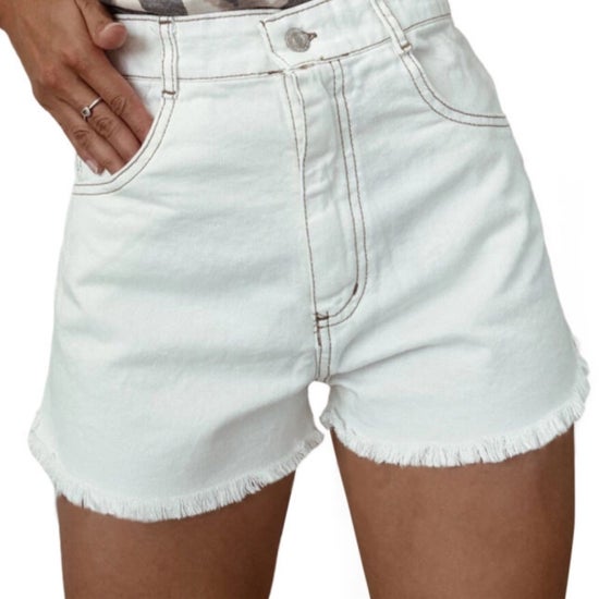 White Raw Hem High Waist Denim Shorts
