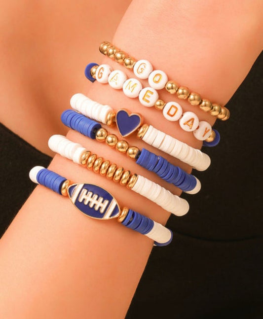 Blue football bracelet set