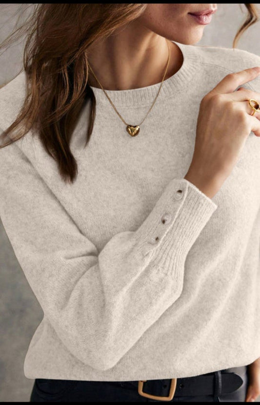 Cream long sleeve button sweater
