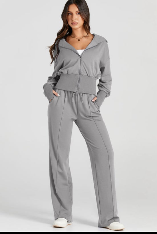 Gray Double zipper active pant set