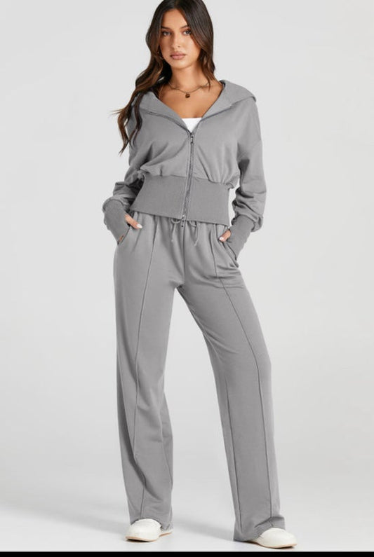 Gray Double zipper active pant set