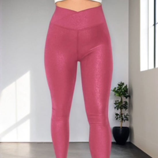 Rose Red Crossed Dip Waist Sleek Leather Leggings