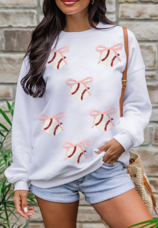 Baseball sequin bow sweatshirt