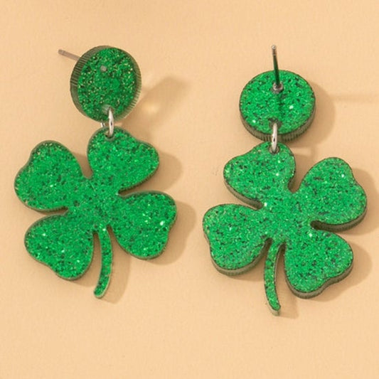 Green St Patrick's Clover Shape Stud Earrings