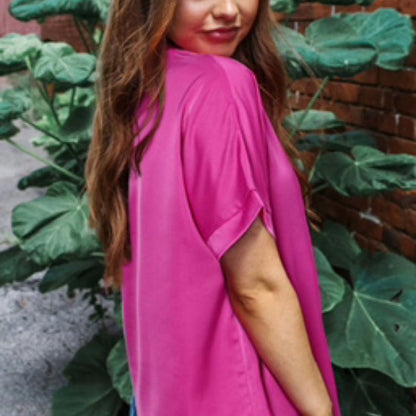Bright Pink V Neck Dolman