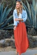 Smocking Waist Maxi Skirt With Side Pocket
