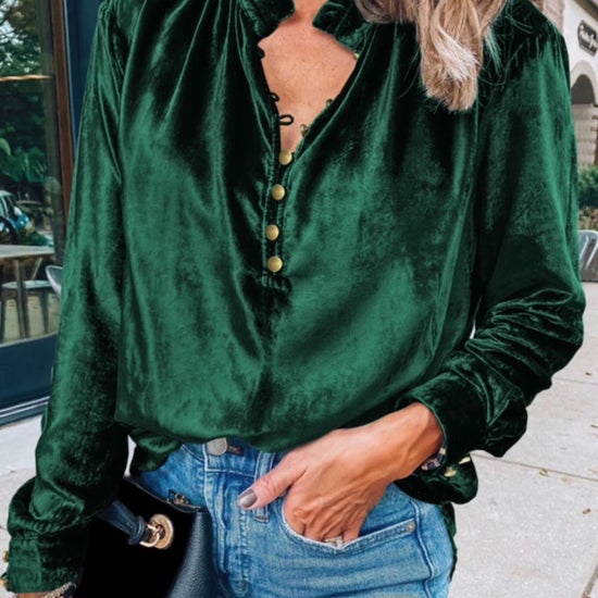 Green Velvet Long Sleeve Top