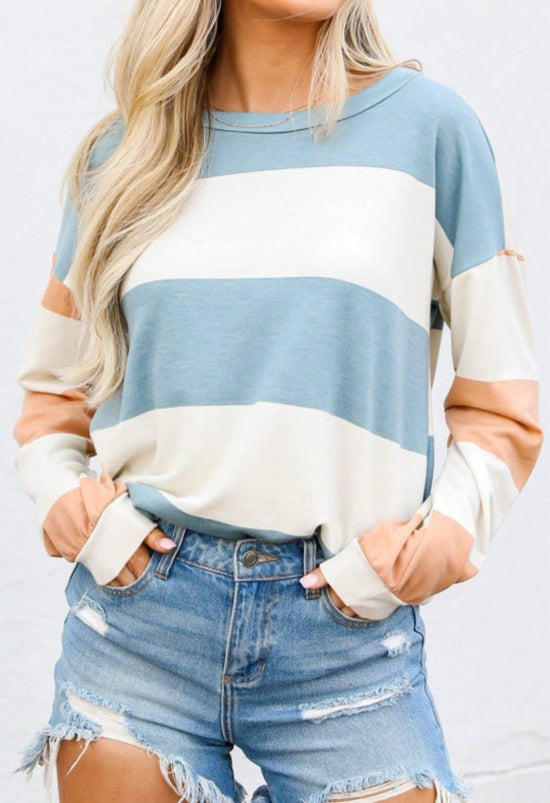Blue colorblock stripe l/s