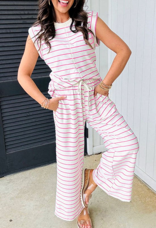 Pink & White Stripe Pant Set
